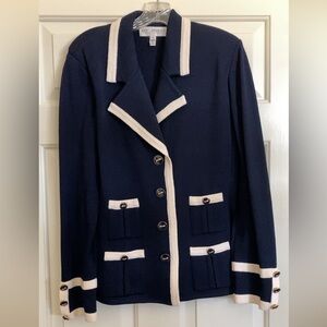 Vintage St. John Collection navy blue and white blazer